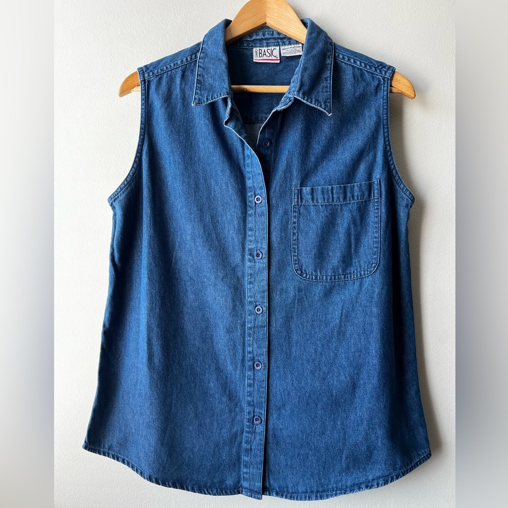 Vintage 90s Denim Sleeveless Button-Up Shirt